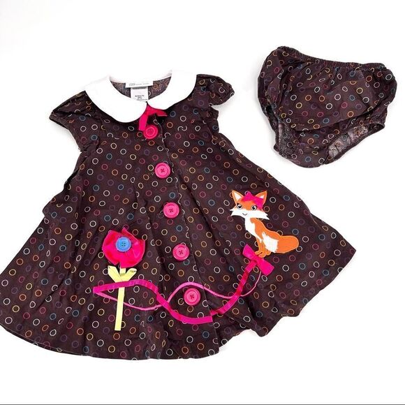 Bonnie Jean dress Fox & Floral embellished dress polka dots & panties size 2T - Picture 1 of 9